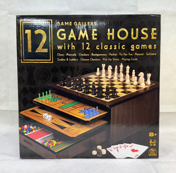 Game Gallery 12 Classic Wood Games, Age 8+, 1-6 Players - Brand New!