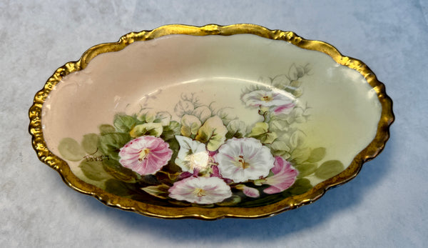 P&B Limoges Porcelain Morning Glory Hand Painted Dish