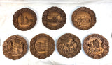 Set of 7 Vintage German Wood and Resin Cityscape Wall Plates
