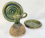 Set of Stoneware Cruet and 2 Plates