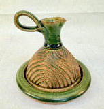 Set of Stoneware Cruet and 2 Plates