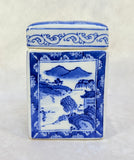 Chinese Blue on White Porcelain 6" Tea Jar Caddy with Lid