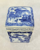 Chinese Blue on White Porcelain 6" Tea Jar Caddy with Lid