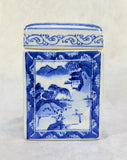 Chinese Blue on White Porcelain 6" Tea Jar Caddy with Lid