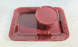 Longaberger Pottery Cranberry Platter and Crock w/Lid