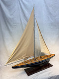 Single Mast Sailboat 4' Wooden Model with Brass Fittings and Cloth Sails