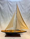 Single Mast Sailboat 4' Wooden Model with Brass Fittings and Cloth Sails
