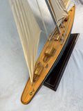 Single Mast Sailboat 4' Wooden Model with Brass Fittings and Cloth Sails