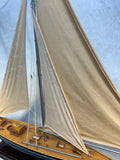 Single Mast Sailboat 4' Wooden Model with Brass Fittings and Cloth Sails