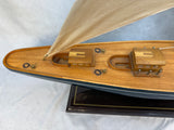 Single Mast Sailboat 4' Wooden Model with Brass Fittings and Cloth Sails