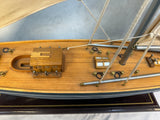 Single Mast Sailboat 4' Wooden Model with Brass Fittings and Cloth Sails