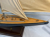 Single Mast Sailboat 4' Wooden Model with Brass Fittings and Cloth Sails