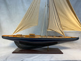 Single Mast Sailboat 4' Wooden Model with Brass Fittings and Cloth Sails