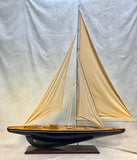 Single Mast Sailboat 4' Wooden Model with Brass Fittings and Cloth Sails