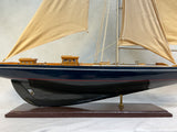 Single Mast Sailboat 4' Wooden Model with Brass Fittings and Cloth Sails