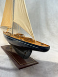 Single Mast Sailboat 4' Wooden Model with Brass Fittings and Cloth Sails