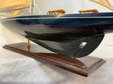 Single Mast Sailboat 4' Wooden Model with Brass Fittings and Cloth Sails