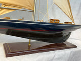 Single Mast Sailboat 4' Wooden Model with Brass Fittings and Cloth Sails