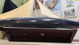 Single Mast Sailboat 4' Wooden Model with Brass Fittings and Cloth Sails