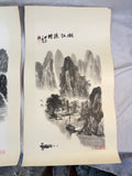 Guilin Mountain Landscapes, Guangxi China Calligraphy Drawings - Lot of 6