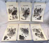 Guilin Mountain Landscapes, Guangxi China Calligraphy Drawings - Lot of 6