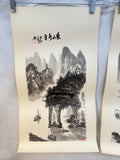 Guilin Mountain Landscapes, Guangxi China Calligraphy Drawings - Lot of 6