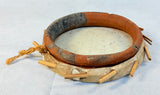 Native American Rawhide Disc Drum W/ Clay Pottery Base