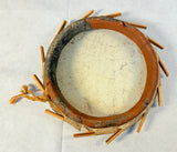 Native American Rawhide Disc Drum W/ Clay Pottery Base