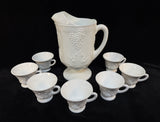 Harvest Grape Indiana Glass Co. Milk Glass Pitcher & 7 Cups - 8 Pieces