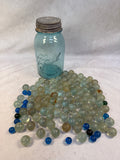 115 Marbles in Vintage Blue Ball Perfect Mason Jar with Lid