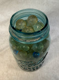 115 Marbles in Vintage Blue Ball Perfect Mason Jar with Lid