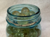 115 Marbles in Vintage Blue Ball Perfect Mason Jar with Lid