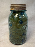 115 Marbles in Vintage Blue Ball Perfect Mason Jar with Lid