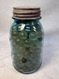 115 Marbles in Vintage Blue Ball Perfect Mason Jar with Lid
