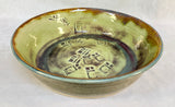Handmade 11" Brown & Green Pottery Bowl, Signed by Artist