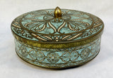 Vintage Daher 8" Round Turquoise Gold White Mosaic Tin, England