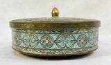 Vintage Daher 8" Round Turquoise Gold White Mosaic Tin, England