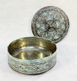 Vintage Daher 8" Round Turquoise Gold White Mosaic Tin, England