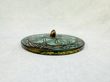 Vintage Daher 8" Round Turquoise Gold White Mosaic Tin, England