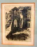 Vintage Erich Glas Original Townscape Etching, Signed & Framed