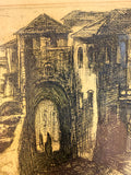 Vintage Erich Glas Original Townscape Etching, Signed & Framed