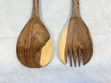 Hand Carved Wood Giraffe Salad Servers Fork & Spoon