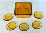Vintage Amber Glass Box with 5 Salt Cellars
