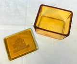 Vintage Amber Glass Box with 5 Salt Cellars