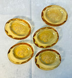 Vintage Amber Glass Box with 5 Salt Cellars