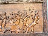 Haitian Folk Art Carved Wood Panel 37" x 16" by Raymond Baptiste