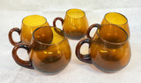 Hand Blown MCM Amber Brown Glass Mugs - Set of 5