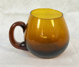 Hand Blown MCM Amber Brown Glass Mugs - Set of 5