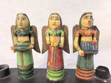 Three Musical Angels Carved Wood Candle Holder