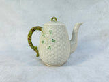 Belleek Ireland Shamrock Tea Pot, Creamer and Sugar Set